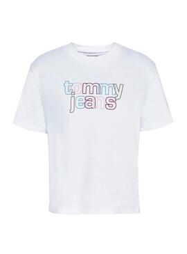T-Shirt Tommy Jeans Outline Logo Bianco Donna