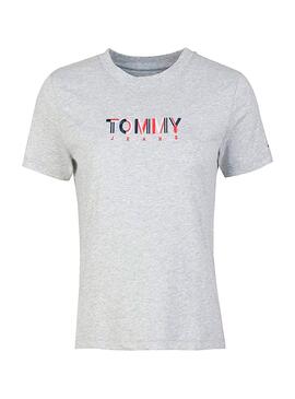 T-Shirt Tommy Jeans Multicolor Logo Grigio Donna