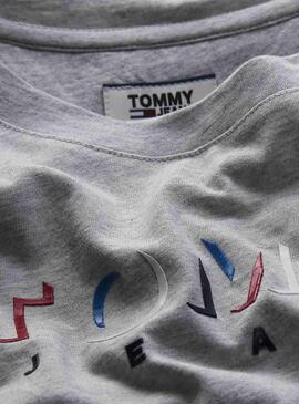 T-Shirt Tommy Jeans Shadow Logo Grigio per Donna