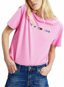 T-Shirt Tommy Jeans Logo colorato Rosa Donna