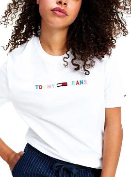 T-Shirt Tommy Jeans Colored Bianco per Donna