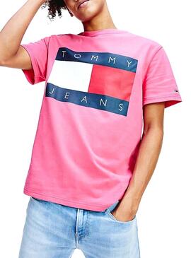 T-Shirt Tommy Jeans Big Flag Fucsia per Uomo