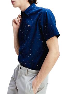 Camicia Tommy Jeans Short Dobby Blu per Uomo