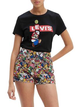 T-Shirt Levis Super Mario Nero per Donna