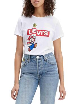 T-Shirt Levis Super Mario Bianco  per Donna