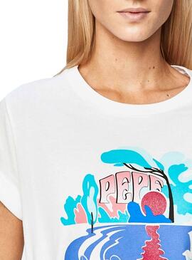T-Shirt Pepe Jeans Faith Bianco  per Donna