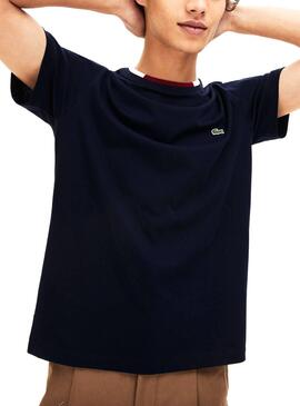 T-Shirt Collar Lacoste Blu per Uomo