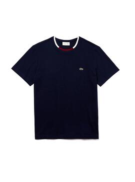 T-Shirt Collar Lacoste Blu per Uomo
