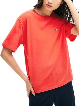 T-Shirt Lacoste Basic Coral per Donna