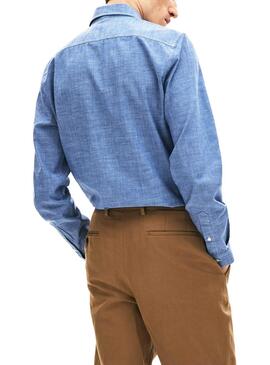Camicia Lacoste Cambray Blu per Uomo