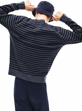 Pullover Lacoste Stripes Blu Blu Navy per Honbre