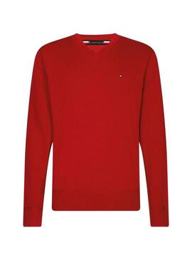 Pullover Tommy Hilfiger Scollo a V Rosso per Uomo