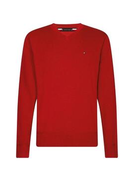 Pullover Tommy Hilfiger Scollo a V Rosso per Uomo