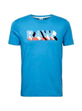 T-Shirt G-Star Raw Text Blu per Uomo