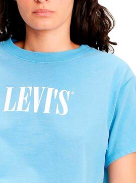 T-Shirt Levis Graphic Serif Logo Blu per Donna