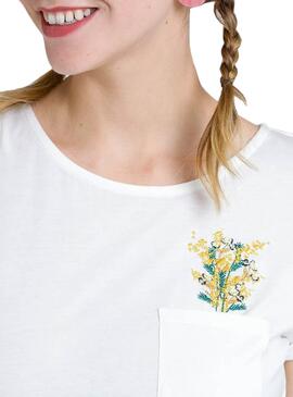 T-Shirt Naf Naf Flower Bianco per Donna