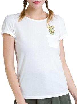 T-Shirt Naf Naf Flower Bianco per Donna