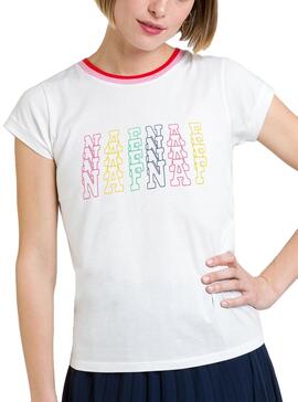 T-Shirt Naf Naf Arcoiris Bianco per Donna