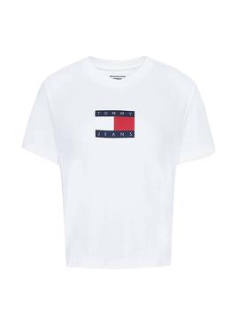 T-Shirt Tommy Jeans Flag Bianco per Donna