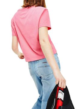 T-Shirt Tommy Jeans Flag Rosa per Donna