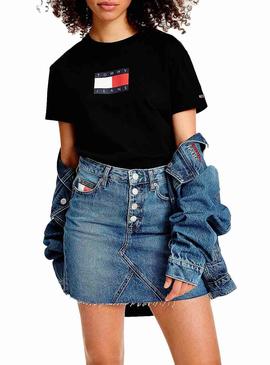 T-Shirt Tommy Jeans Flag Nero per Donna