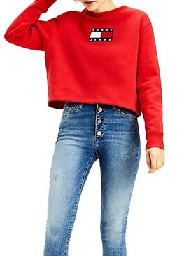Felpe Tommy Jeans Crew Rosso per Donna