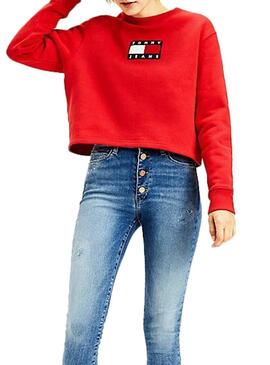 Felpe Tommy Jeans Crew Rosso per Donna