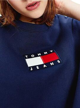 Felpe Tommy Jeans Crew Blu per Donna