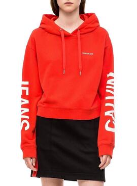 Felpe Calvin Klein Jeans Cropped Rosso Donna