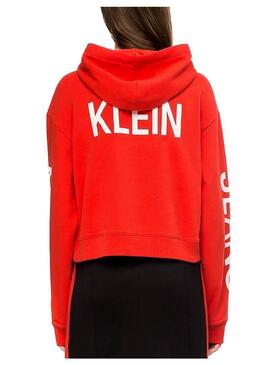 Felpe Calvin Klein Jeans Cropped Rosso Donna