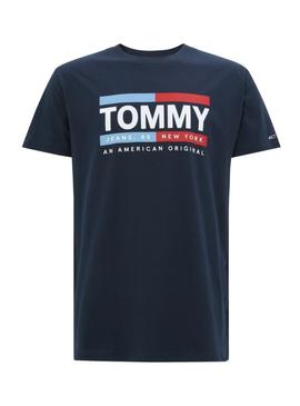 T-Shirt Tommy Jeans Box Logo Blu Navy per Uomo