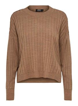 Pullover Only Tessa Textured Marrone per Donna