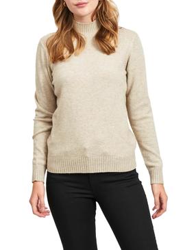 Pullover Vila Viril Turtleneck Beige per Donna