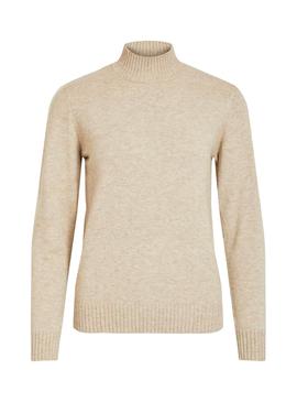 Pullover Vila Viril Turtleneck Beige per Donna