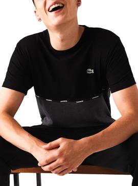 T-Shirt Lacoste Bicolor Nero y Grigio per Uomo