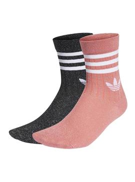 Calzini Adidas Glitter Full Rosa y Nero Bambina