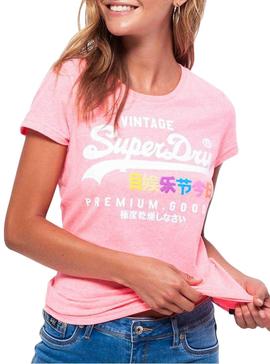 T-Shirt Superdry Puff Rosa per Donna