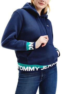 Felpa Tommy Jeans Branded Hem Blu Navy per Donna