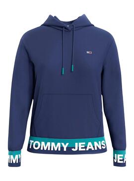 Felpa Tommy Jeans Branded Hem Blu Navy per Donna