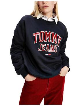 Felpa Tommy Jeans Collegiate Nero per Donna