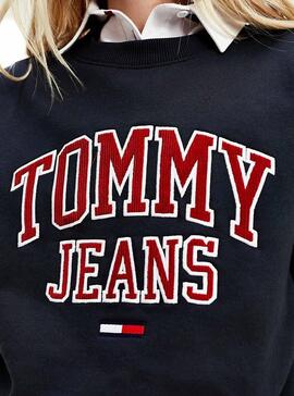 Felpa Tommy Jeans Collegiate Nero per Donna