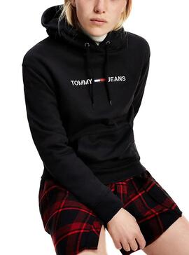 Felpa Tommy Jeans Linear Logo Nero per Donna