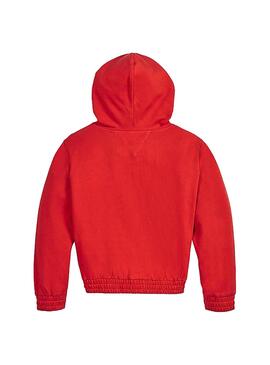 Felpa Tommy Hilfiger essential hooded Rosso Bambina