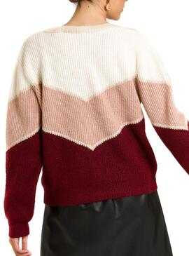 Pullover Naf Naf Tricolor Granata per Donna