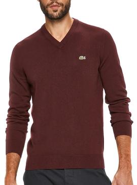 Pullover Lacoste V Neck Granata per Uomo