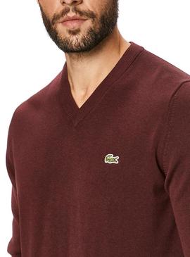 Pullover Lacoste V Neck Granata per Uomo