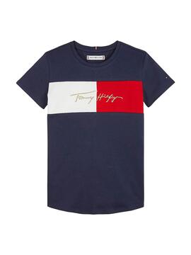 T-Shirt Tommy Hilfiger Icon Blu Navy per Bambina