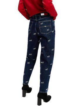 Pantaloni Tommy Jeans Logo Blu Navy per Donna