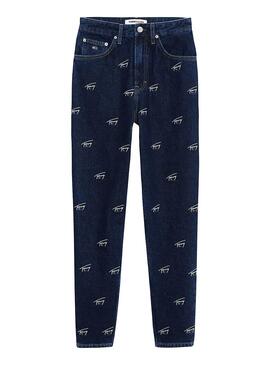 Pantaloni Tommy Jeans Logo Blu Navy per Donna
