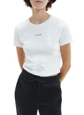 T-Shirt Calvin Klein Micro Crop Bianco per Donna